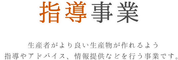 指導事業　生産者がより良い生産物が作れるよう指導やアドバイス、情報提供などを行う事業です。